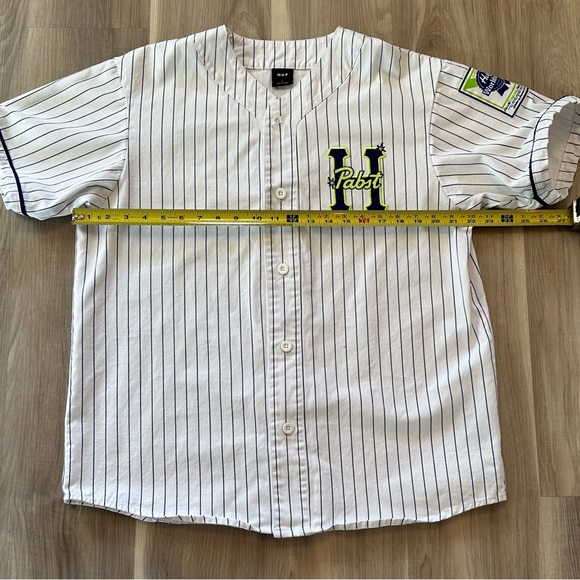 HUF Pabst Baseball Jersey PBR Heavy Twill Pinstripe Embroidered Large - Picture 6 of 13